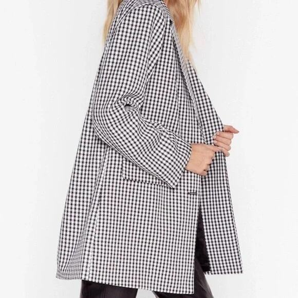 NASTY GAL Dog Days Oversized Black & White Houndstooth Blazer Size 14 - Picture 3 of 15